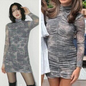 NWT ZARA Tulle Ruched Mini Bodycon Dress Size XS